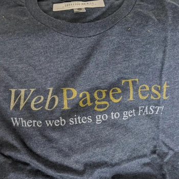 A WebPageTest T shirt. Vintage style before Catchpoint rebranded
